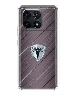 Чехол для Xiaomi POCO F6 Pro с картинкой «Металлическая текстура Tesla»