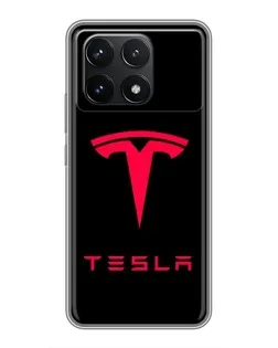 Чехол для Xiaomi POCO F6 Pro с картинкой «Tesla Red Logo»