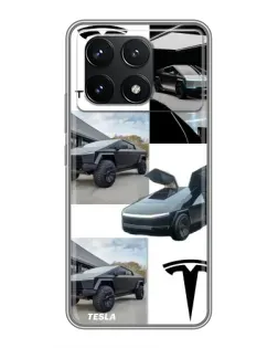 Чехол для Xiaomi POCO F6 Pro с картинкой «Коллаж Cybertruck Tesla»