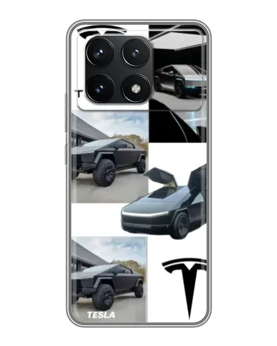 Чехол для Xiaomi POCO F6 Pro с картинкой «Коллаж Cybertruck Tesla»
