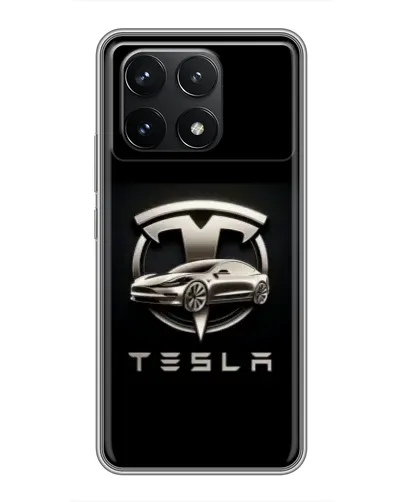 Чехол для Xiaomi POCO F6 Pro с картинкой «Tesla — серебристое авто»