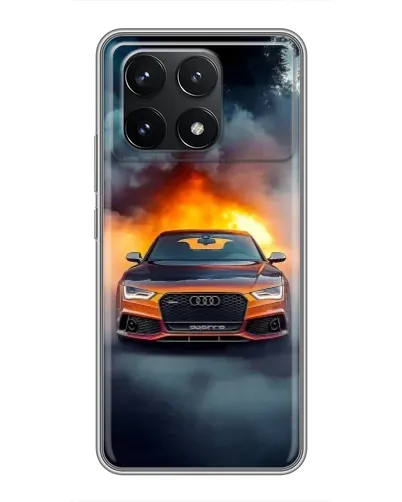 Чехол для Xiaomi POCO F6 Pro с картинкой «Audi в огненном дыму»