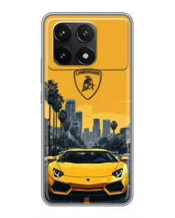 Чехол для Xiaomi POCO F6 Pro с картинкой «Желтый Lamborghini город»