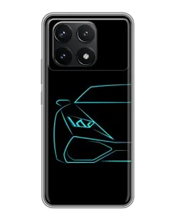 Чехол для Xiaomi POCO F6 Pro с картинкой «Голубой силуэт Lamborghini»
