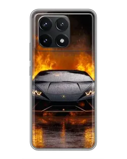 Чехол для Xiaomi POCO F6 Pro с картинкой «Lamborghini в огне»