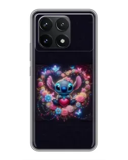 Чехол для Xiaomi POCO F6 Pro с картинкой «Stitch в цветах»