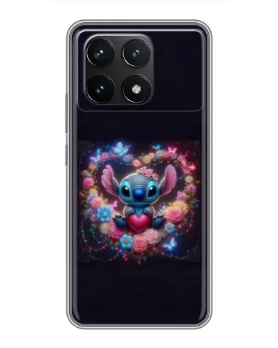 Чехол для Xiaomi POCO F6 Pro с картинкой «Stitch в цветах»