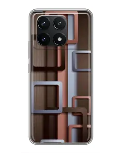 Чехол для Xiaomi POCO F6 Pro с картинкой «Коричневые объемные квадраты»