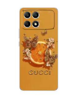 Чехол для Xiaomi POCO F6 с картинкой «Gucci — золотые бабочки»