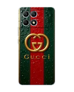 Чехол для Xiaomi POCO F6 с картинкой «Gucci — фирменная полоса и золото»