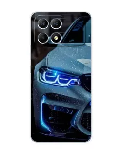 Чехол для Xiaomi POCO F6 с картинкой «Взгляд BMW с синими фарами»