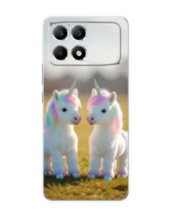 Чехол для Xiaomi POCO F6 с картинкой «Пара единорогов»