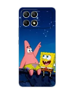 Чехол для Xiaomi POCO F6 с картинкой «Губка Боб и Патрик ночью»