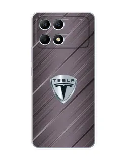 Чехол для Xiaomi POCO F6 с картинкой «Металлическая текстура Tesla»
