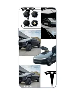 Чехол для Xiaomi POCO F6 с картинкой «Коллаж Cybertruck Tesla»