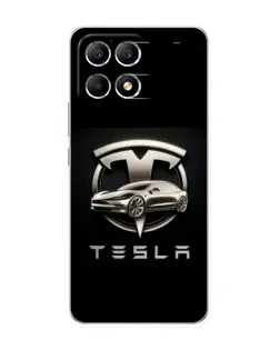 Чехол для Xiaomi POCO F6 с картинкой «Tesla — серебристое авто»