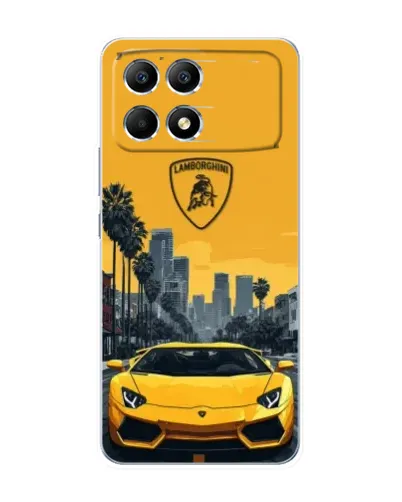 Чехол для Xiaomi POCO F6 с картинкой «Желтый Lamborghini город»