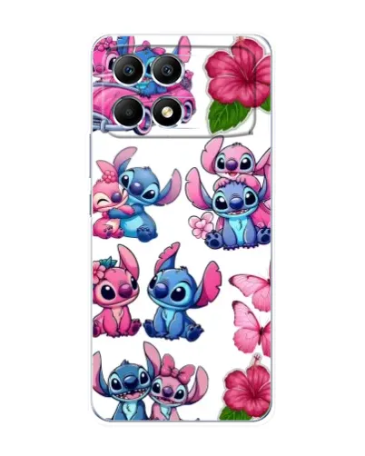 Чехол для Xiaomi POCO F6 с картинкой «Стикеры Stitch и Angel»