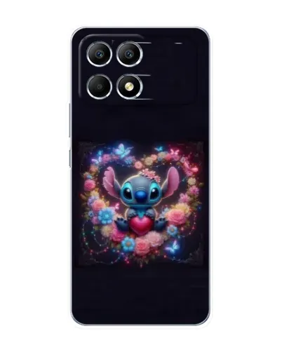 Чехол для Xiaomi POCO F6 с картинкой «Stitch в цветах»