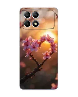 Чехол для Xiaomi POCO F6 с картинкой «Розовый цвет сердце на фоне заката»