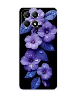 Чехол для Xiaomi POCO F6 с картинкой «Фиолетовые цветы с росою»