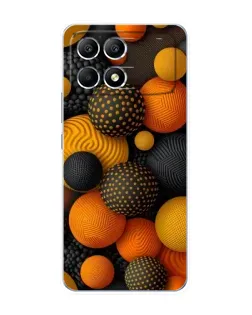 Чехол для Xiaomi POCO F6 с картинкой «Объемные оранжевые сферы»