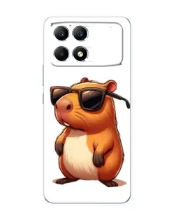 Чехол для Xiaomi POCO F6 с картинкой «Капибара в очках»