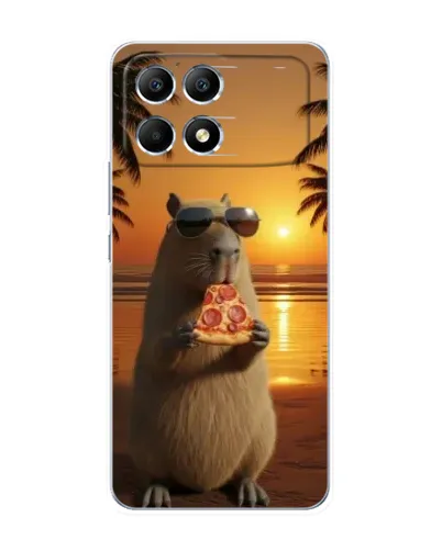 Чехол для Xiaomi POCO F6 с картинкой «Капибара с пиццей»