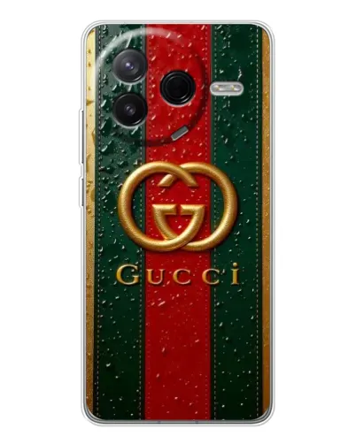 Чехол для Xiaomi POCO F7 Pro с картинкой «Gucci — фирменная полоса и золото» Чехол для Xiaomi POCO F7 Pro с картинкой «Gucci — фирменная полоса и золото»