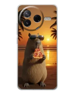 Чехол для Xiaomi POCO F7 Pro с картинкой «Капибара с пиццей»