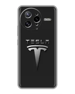 Чехол для Xiaomi POCO F7 Ultra с картинкой «Стальной логотип Tesla»