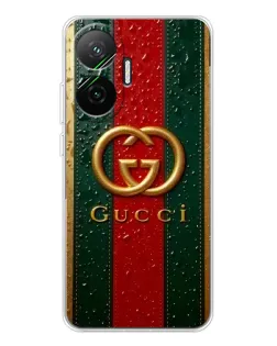Чехол для Xiaomi POCO F7 с картинкой «Gucci — фирменная полоса и золото»