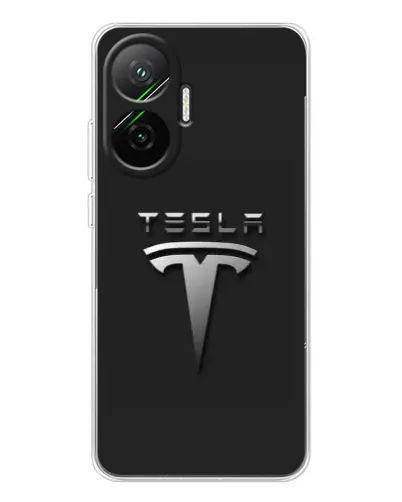 Чехол для Xiaomi POCO F7 с картинкой «Стальной логотип Tesla»