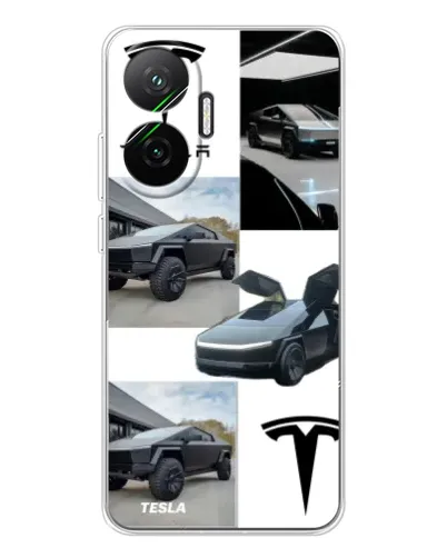 Чехол для Xiaomi POCO F7 с картинкой «Коллаж Cybertruck Tesla»