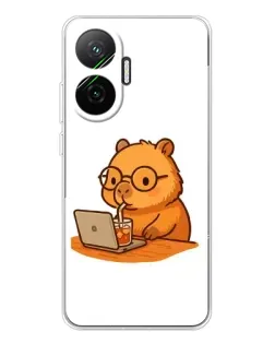 Чехол для Xiaomi POCO F7 с картинкой «Капибара с ноутбуком»
