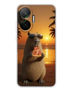 Чехол для Xiaomi POCO F7 с картинкой «Капибара с пиццей»