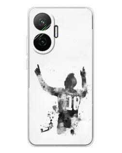 Чехол для Xiaomi POCO F7 с картинкой «Черно-белый силуэт Месси»
