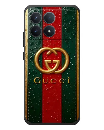 Чехол для Xiaomi Poco F8 Pro с картинкой «Gucci — фирменная полоса и золото» Чехол для Xiaomi Poco F8 Pro с картинкой «Gucci — фирменная полоса и золото»