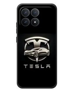Чехол для Xiaomi Poco F8 Pro с картинкой «Tesla — серебристое авто»