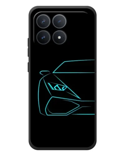 Чехол для Xiaomi Poco F8 Pro с картинкой «Голубой силуэт Lamborghini»