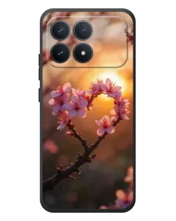 Чехол для Xiaomi Poco F8 Pro с картинкой «Розовый цвет сердце на фоне заката»