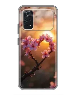 Чехол для Xiaomi POCO M4 Pro 5G с картинкой «Розовый цвет сердце на фоне заката» Чехол для Xiaomi POCO M4 Pro 5G с картинкой «Розовый цвет сердце на фоне заката»