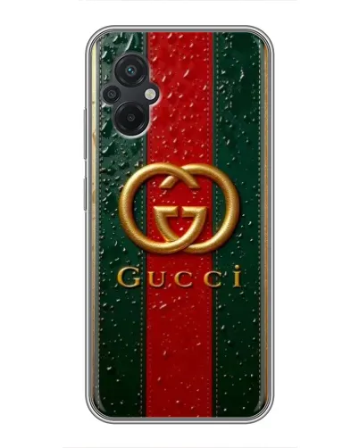 Чехол для Xiaomi POCO M5 с картинкой «Gucci — фирменная полоса и золото» Чехол для Xiaomi POCO M5 с картинкой «Gucci — фирменная полоса и золото»