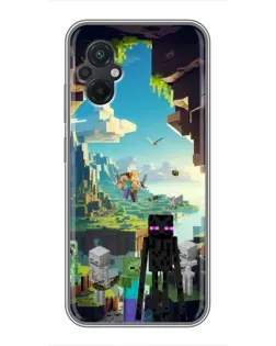 Чехол для Xiaomi POCO M5 с картинкой «Эндермен в лесу»