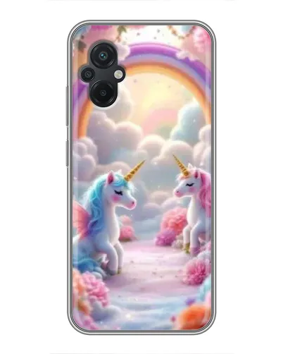 Чехол для Xiaomi POCO M5 с картинкой «Радуга и единороги»