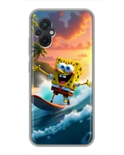 Чехол для Xiaomi POCO M5 с картинкой «Губка Боб серфингист»