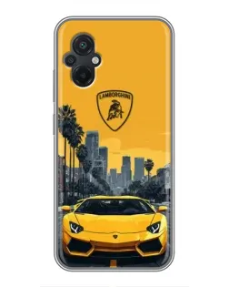 Чехол для Xiaomi POCO M5 с картинкой «Желтый Lamborghini город»