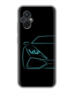 Чехол для Xiaomi POCO M5 с картинкой «Голубой силуэт Lamborghini»