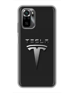Чехол для Xiaomi POCO M5s с картинкой «Стальной логотип Tesla»