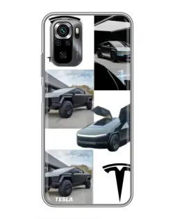 Чехол для Xiaomi POCO M5s с картинкой «Коллаж Cybertruck Tesla»